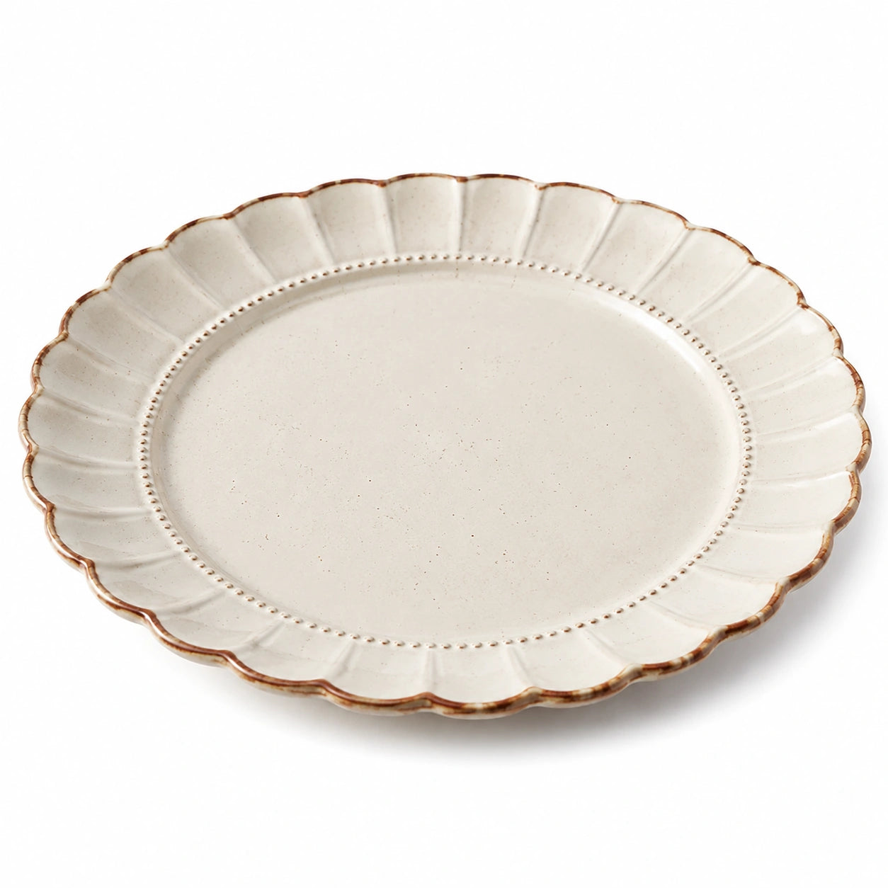 Assiette plate en céramique 30 cm beige à bord festonné pour table