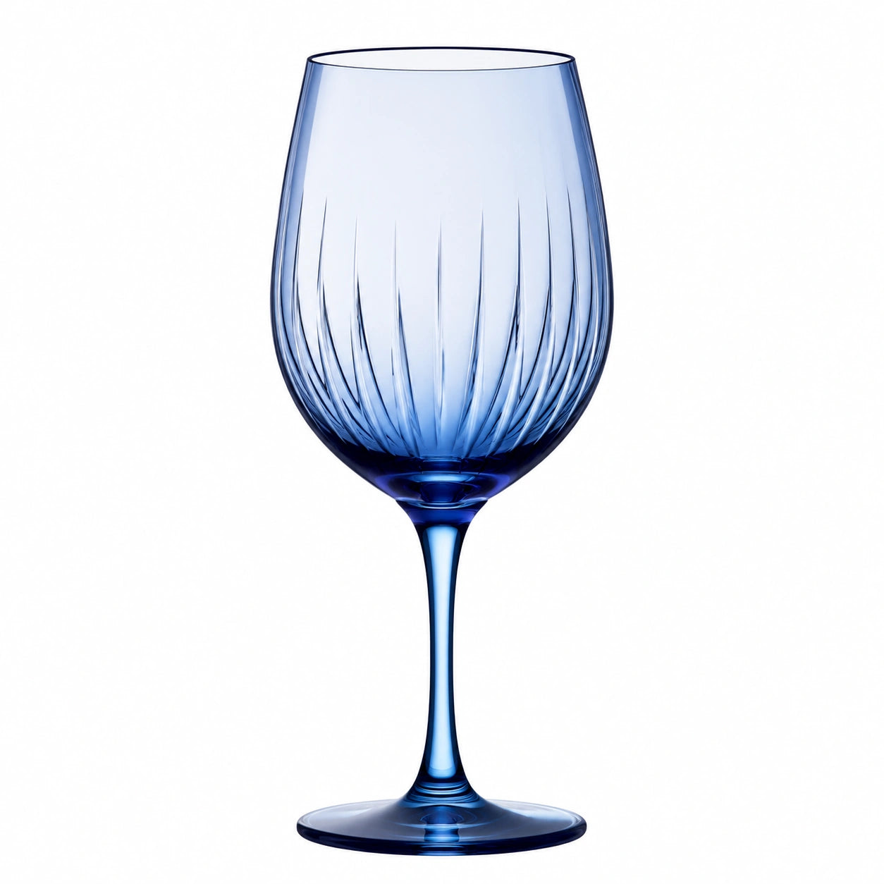 Verre à vin 450 ml en verre bleu à pied strié 23 cm