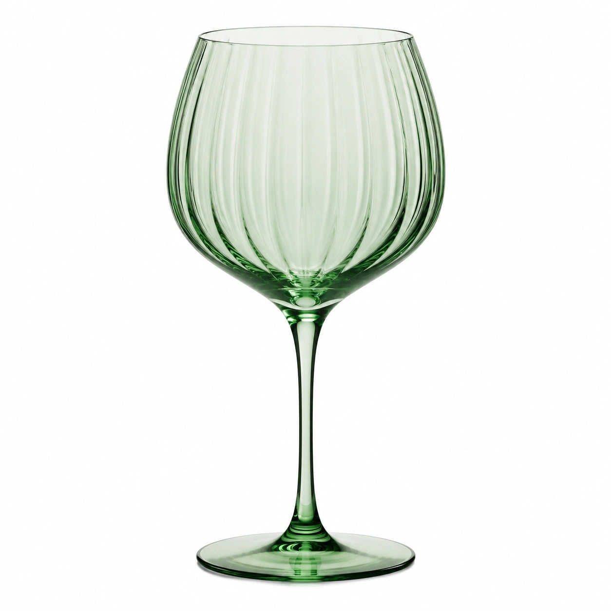 Verre à vin sur pied 500 ml vert en verre strié