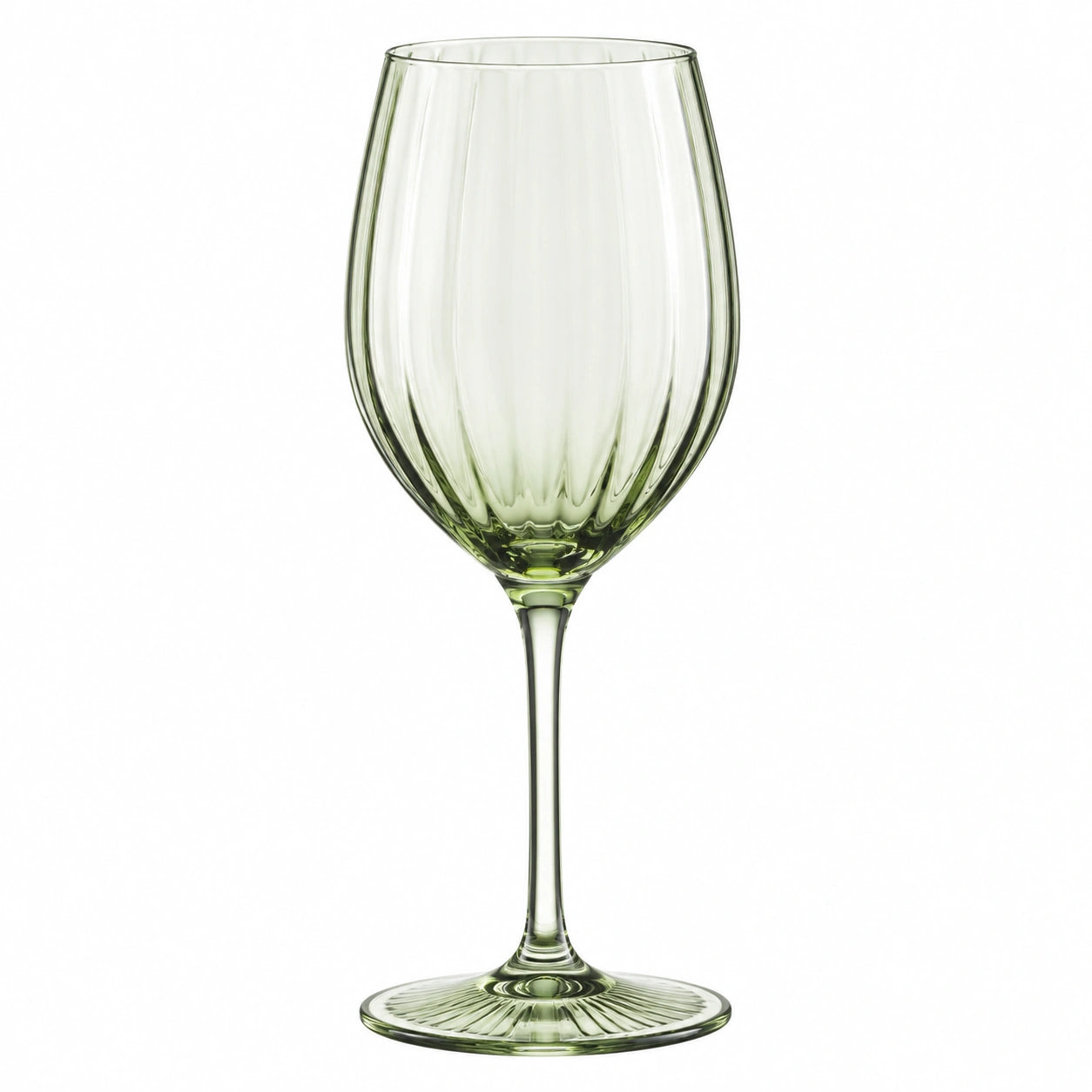 Verre à vin 450 ml H 23 cm en verre vert transparent à pied strié