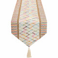 Chemin de table 180 x 33 cm textile écru multicolore tissé à pompons style bohème