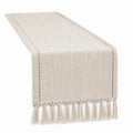 Chemin de table 180 x 35 cm en tissu tissé beige avec franges style naturel
