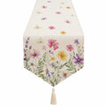 Chemin de table 180 x 33 cm en polyester écru à fleurs avec pompon style champêtre