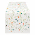 Chemin de table 180 x 40 cm en tissu blanc à motif floral style botanique