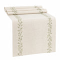 Chemin de table 180 x 40 cm en tissu tissé beige à motif végétal style champêtre