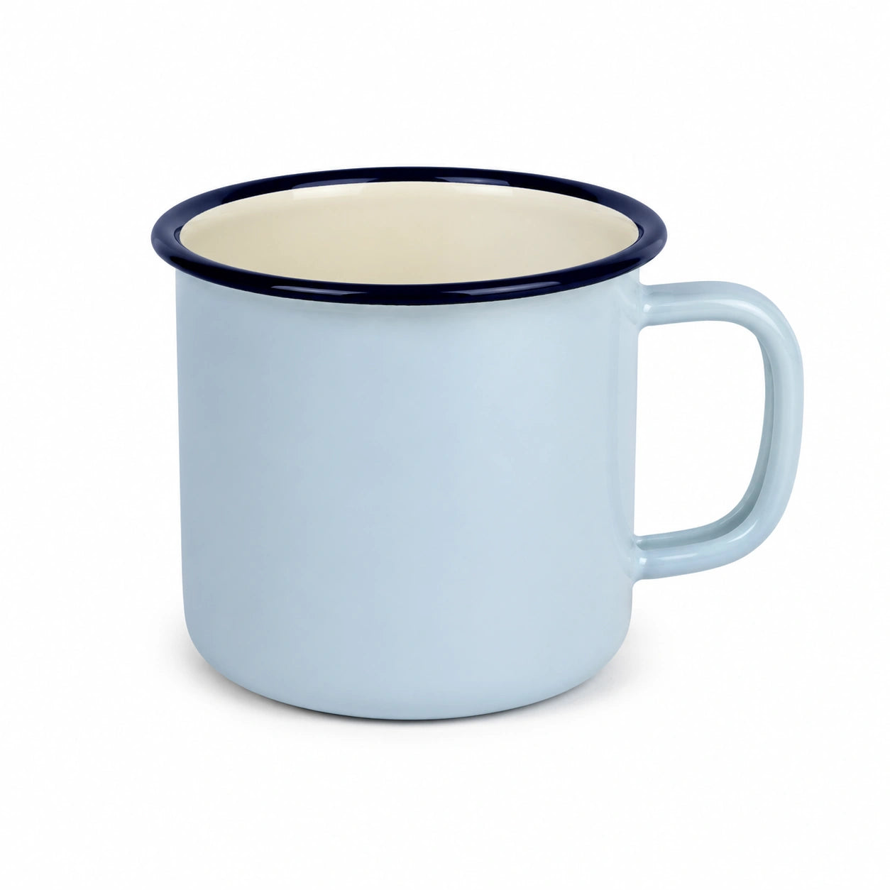 Mug émaillé 350 ml bleu clair avec bord bleu foncé style rétro