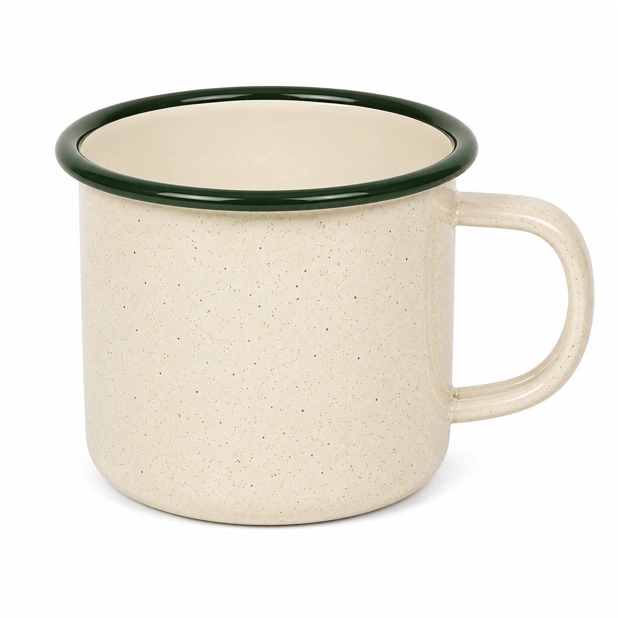 Mug en céramique 450 ml crème et vert à poignée style moucheté