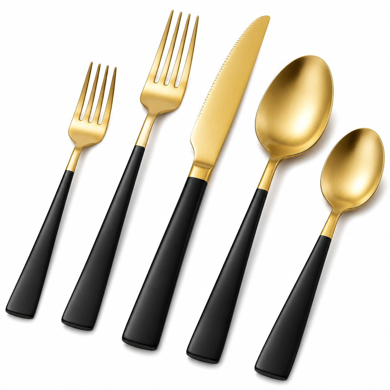 Ménagère 5 pièces 13 à 23 cm acier inoxydable doré noir finition satinée