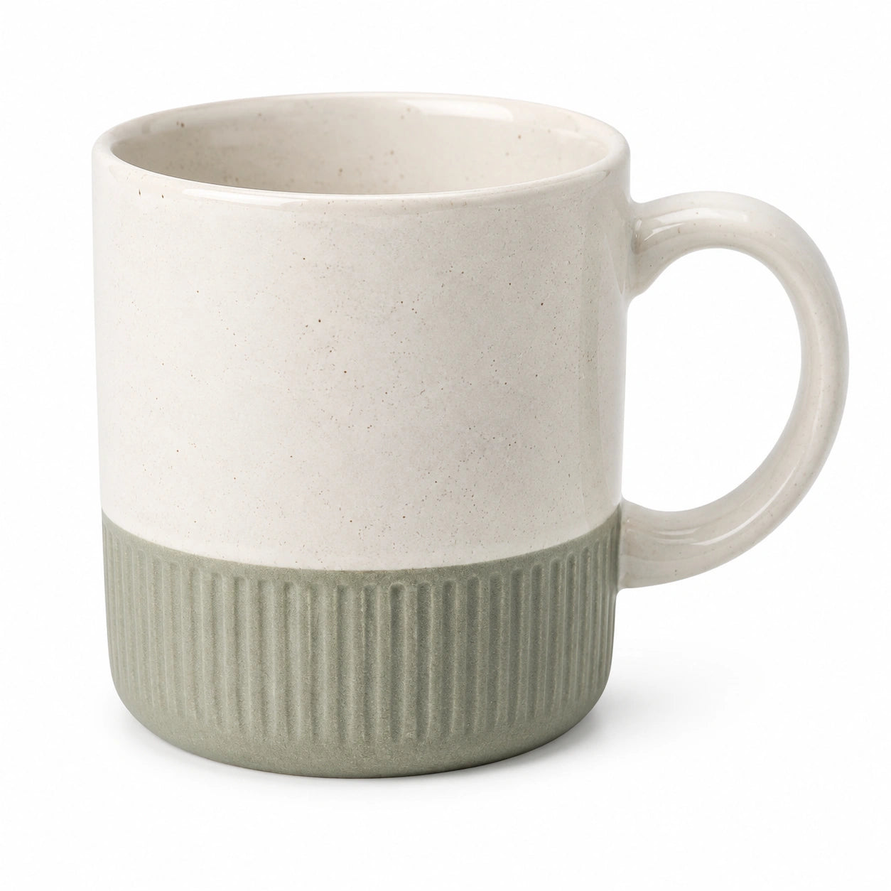 Mug en grès 400 ml blanc et vert nervuré avec anse
