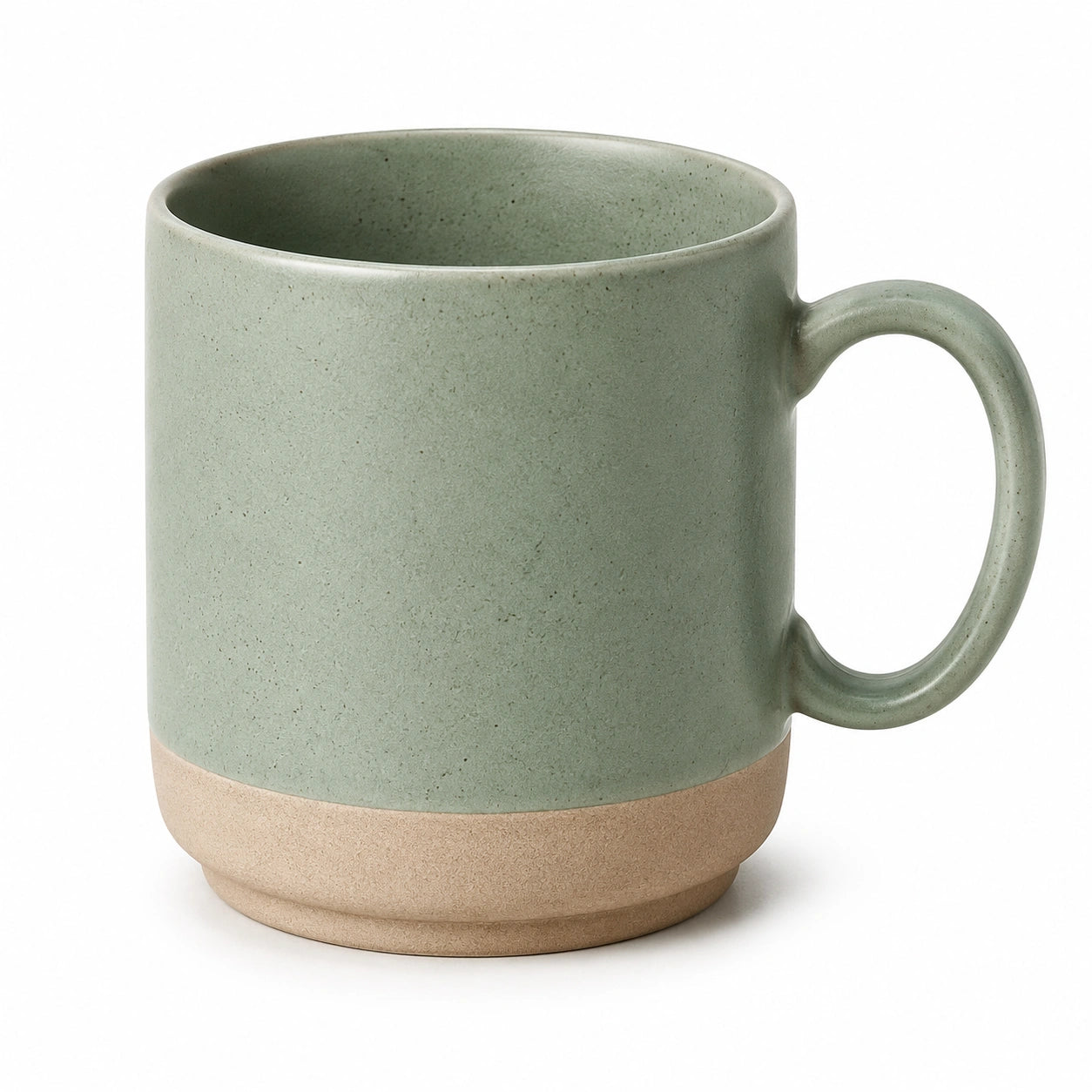 Tasse 350 ml diamètre 8.5 cm en céramique vert sauge et beige avec anse style rustique