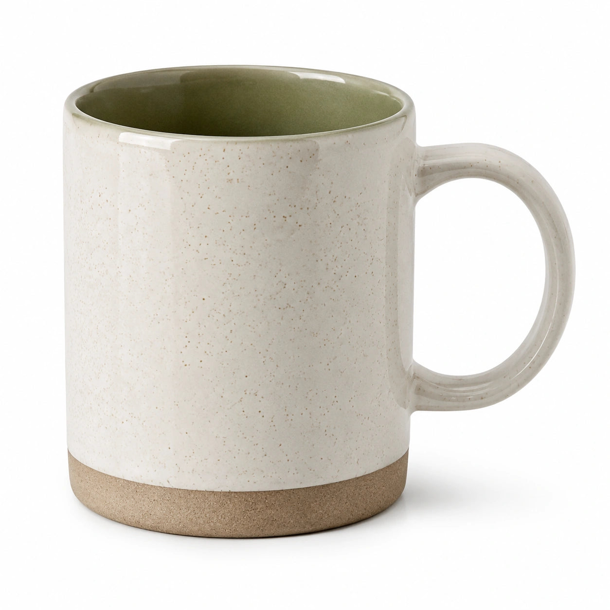 Tasse 350 ml en céramique beige et vert olive - style moucheté avec anse