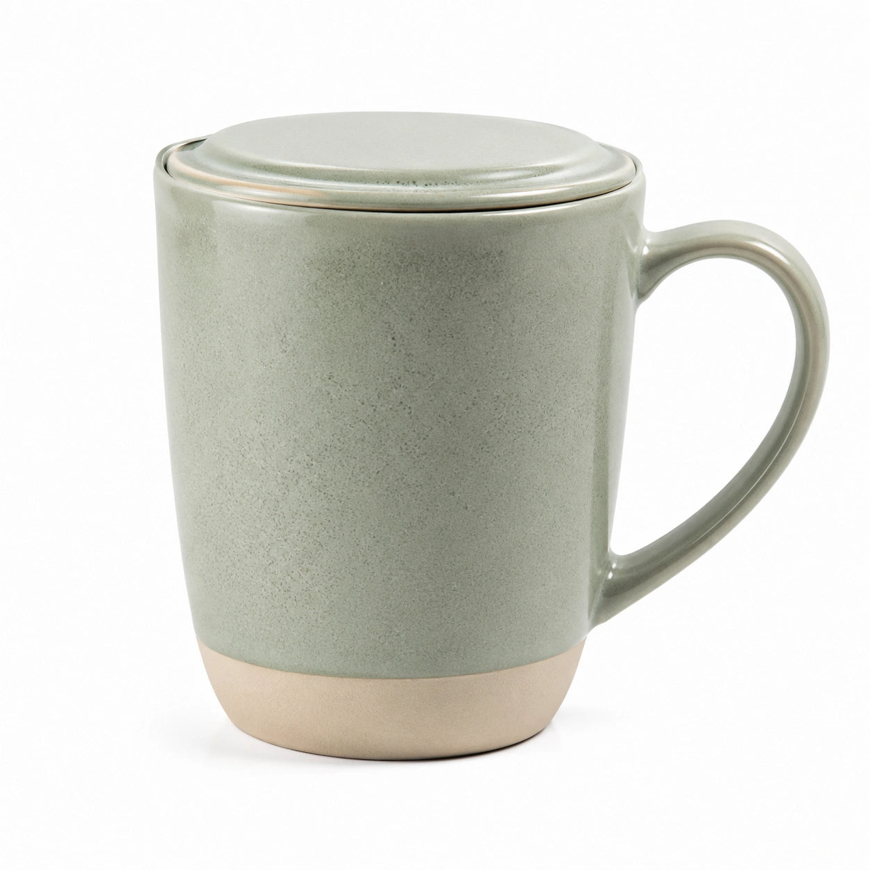 Mug en céramique 400 ml 12 cm vert avec couvercle - style minimaliste