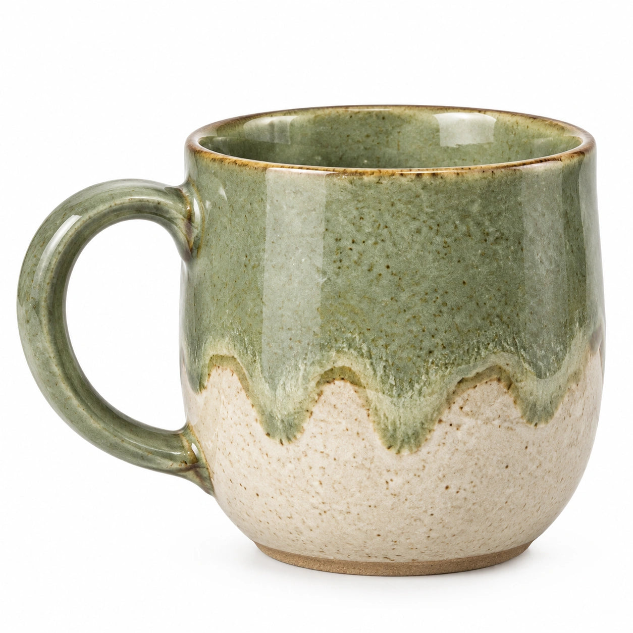 Mug 350 ml en céramique vert et beige à poignée style rustique
