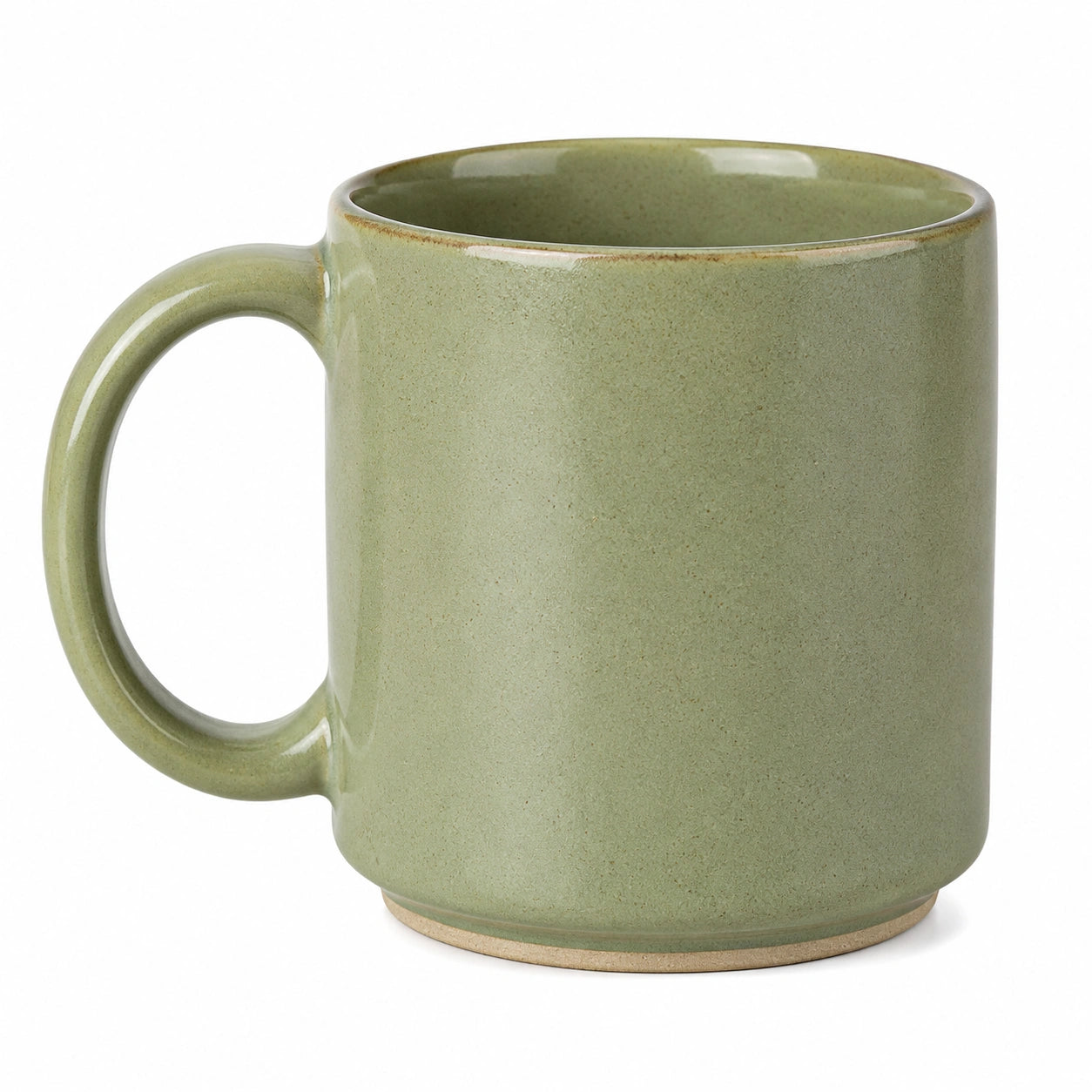 Mug 350 ml en céramique vert sauge - poignée ronde finition émaillée