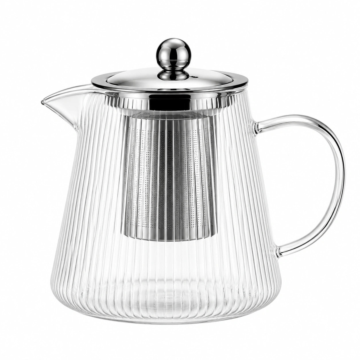 Théière 1200 ml en verre transparent avec filtre en acier inoxydable et couvercle argenté