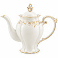 Théière 1000 ml en porcelaine blanc/doré à motif floral avec couvercle