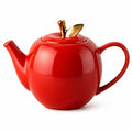 Théière 1000 ml en céramique rouge avec couvercle décoratif doré